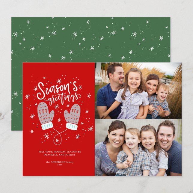 Tarjeta plana de vacaciones Hygge Mittens 2 Photo  (Anverso / Reverso)