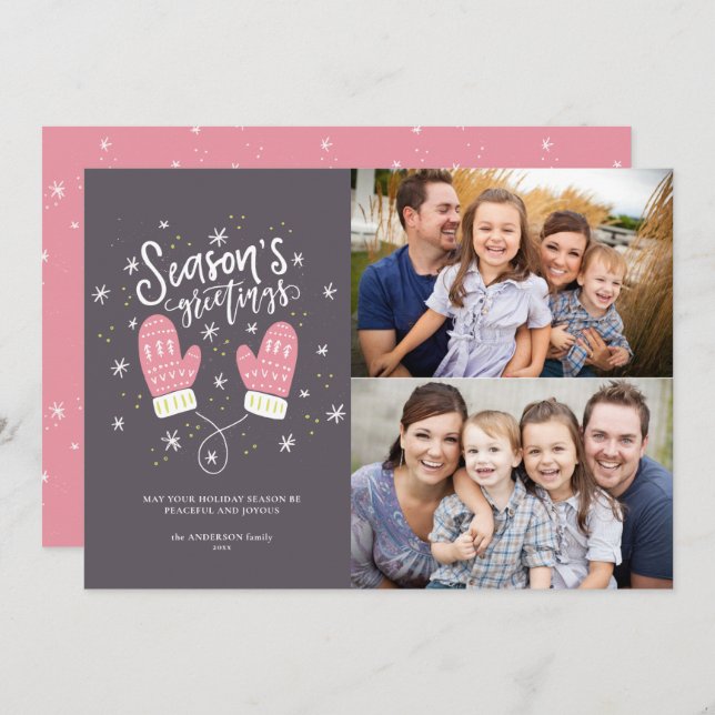 Tarjeta plana de vacaciones Hygge Mittens 2 Photo  (Anverso / Reverso)