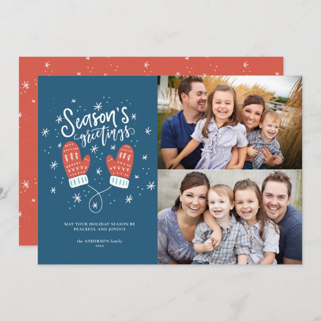 Tarjeta plana de vacaciones Hygge Mittens 2 Photo  (Anverso / Reverso)