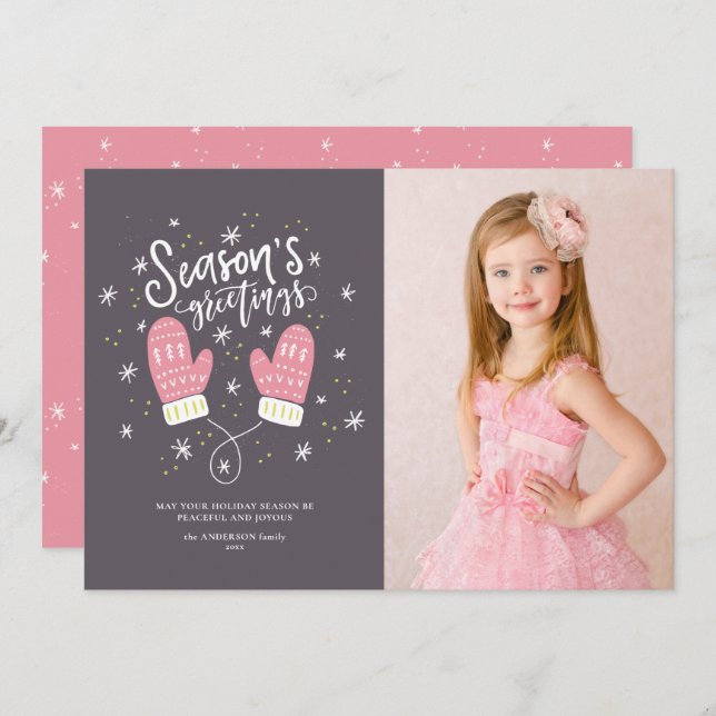 Tarjeta plana de vacaciones Hygge Mittens Navidade (Anverso / Reverso)