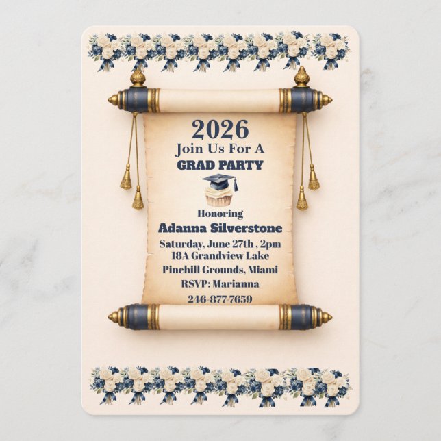 Tarjeta plana de vacaciones - Invitación de gradua (Anverso)