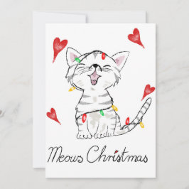 Tarjeta plana de vacaciones Meow Navidad gato