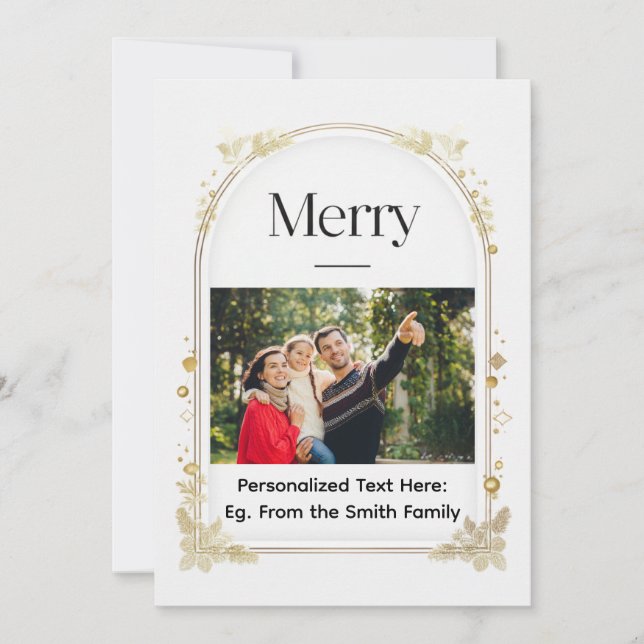 Tarjeta plana de vacaciones "Merry" de arco mínimo (Anverso)