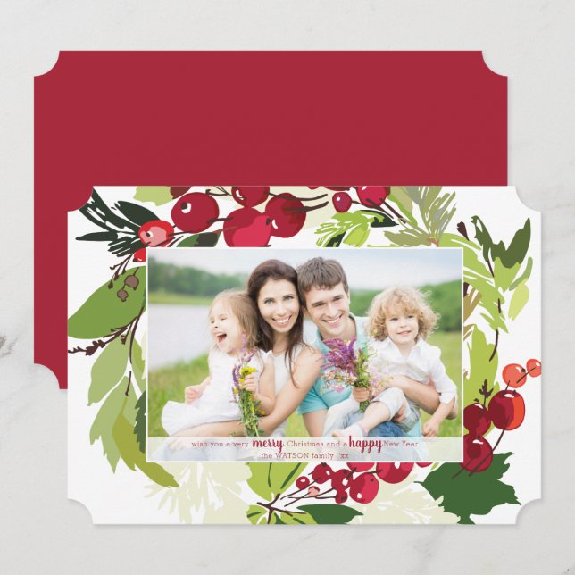 Tarjeta plana de vacaciones para Navidades botánic (Anverso / Reverso)