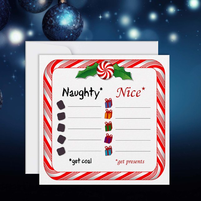 Tarjeta plana de vacaciones travieso o bueno 5.25" (Naughty or Nice? 5.25" x 5.25" Flat Holiday Card.)