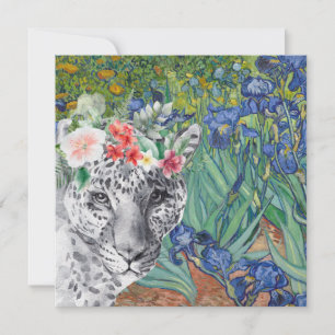 Tarjeta plana de Van Gogh's Irises and Fancy Leopa