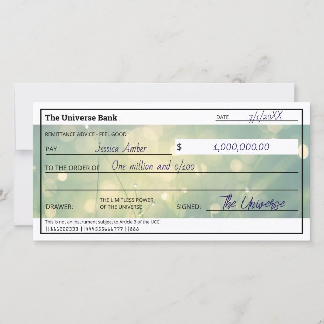 Tarjeta plana de verificación de abundancia verde  (Anverso)