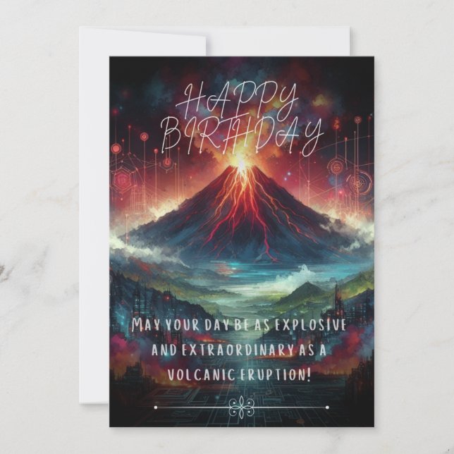 Tarjeta plana de volcán feliz cumpleaños (Anverso)