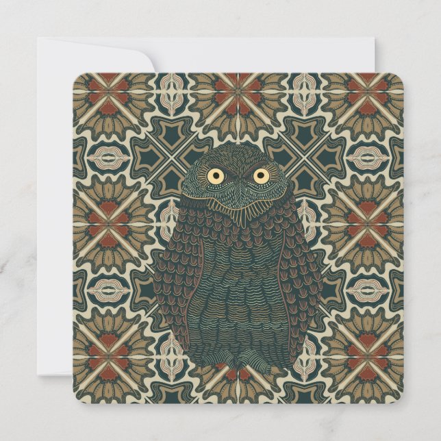 Tarjeta plana decorada de tonos tierra de búho de  (Anverso)