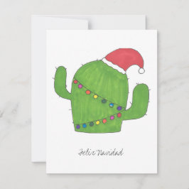 Tarjeta plana del cactus de navidad de Feliz