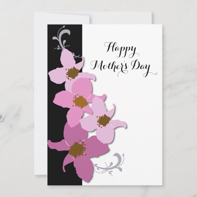 Tarjeta plana del día de la madre floral rosa (Anverso)
