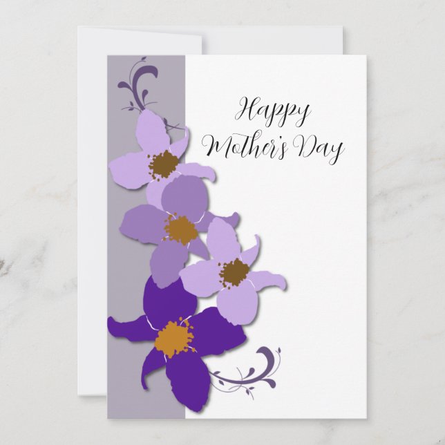 Tarjeta plana del día de la madre morada floral (Anverso)