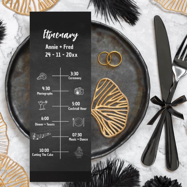 Tarjeta plana del programa de boda con guión clási (Subido por el creador)