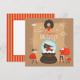 Tarjeta plana divertida de la familia navideña Mer