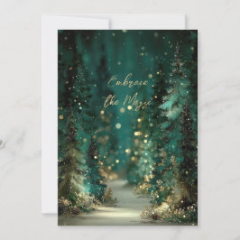 Tarjeta plana dorada de bosque mágico verde turque
