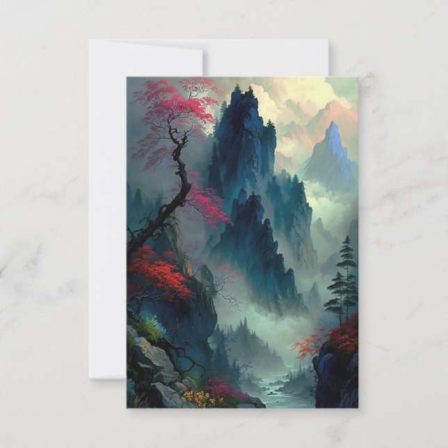 Tarjeta plana Dreamy Misty Mountain Landscape (Anverso)