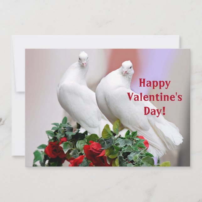 Tarjeta plana El día de San Valentín de palomas bl (Anverso)