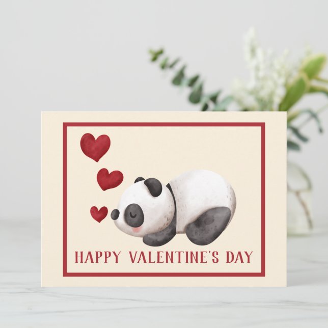 Tarjeta plana El día de San Valentín Sweet Panda & (Anverso de pie)
