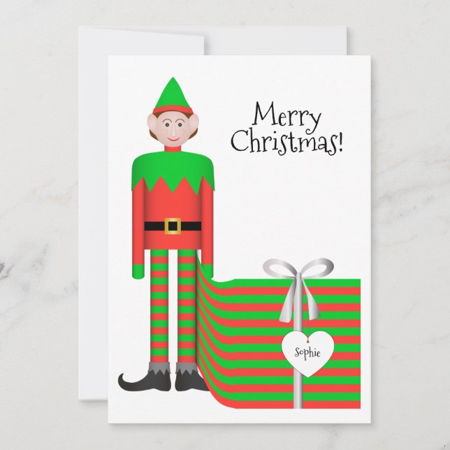 Tarjeta plana Elf para navidades - Paquete de rega (Anverso)