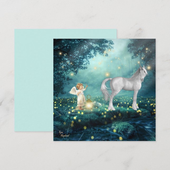 Tarjeta plana Fantasy Angel y Unicorn (Anverso / Reverso)