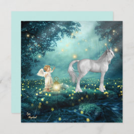 Tarjeta plana Fantasy Angel y Unicorn