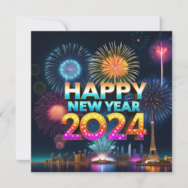 Tarjeta plana feliz Año Nuevo 2024 (Anverso)