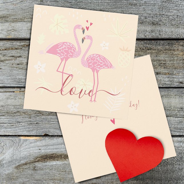 Tarjeta plana Flamingo Love Valentine (Flamingo Love Valentines Card)