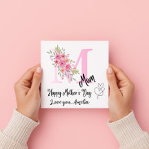 Tarjeta plana floral con inicial de mamá personali