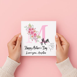 Tarjeta plana floral con inicial de mamá personali