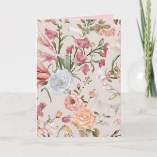 Tarjeta plana floral de agradecimiento Gatos blanc