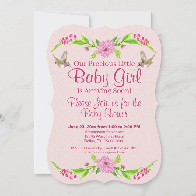 Tarjeta plana floral rosa y verde nostálgica (Anverso)