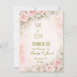 Tarjeta plana floral suave rubor para guardar la f