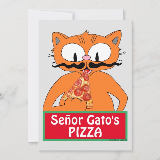 Tarjeta plana - Gato de bigote gracioso pizza del  (Anverso)