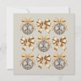 Tarjeta plana Golden Disco Ball & Bow