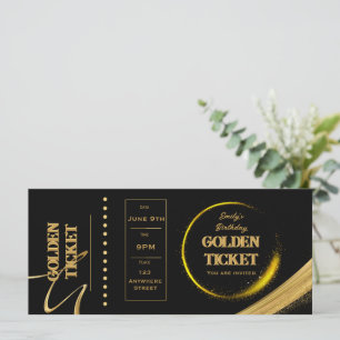 Tarjeta plana Golden Ticket Black and Gold Invitat