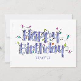 Tarjeta plana Hand Lettered Dusty Blue Happy Birda