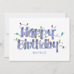 Tarjeta plana Hand Lettered Dusty Blue Happy Birda
