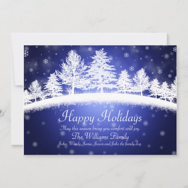 Tarjeta plana Happy Holidays Blue Winter Scener (Anverso)