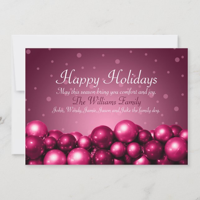 Tarjeta plana Happy Holidays Pink Ornamets (Anverso)