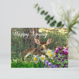 Tarjeta plana Happy Spring l Deer and Tulips