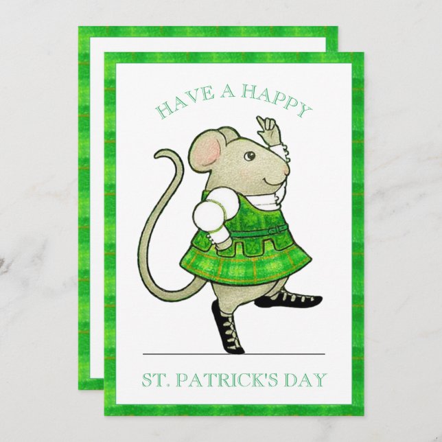 Tarjeta plana IRISH JIG MOUSE St. Patrick's Day 5x (Anverso / Reverso)