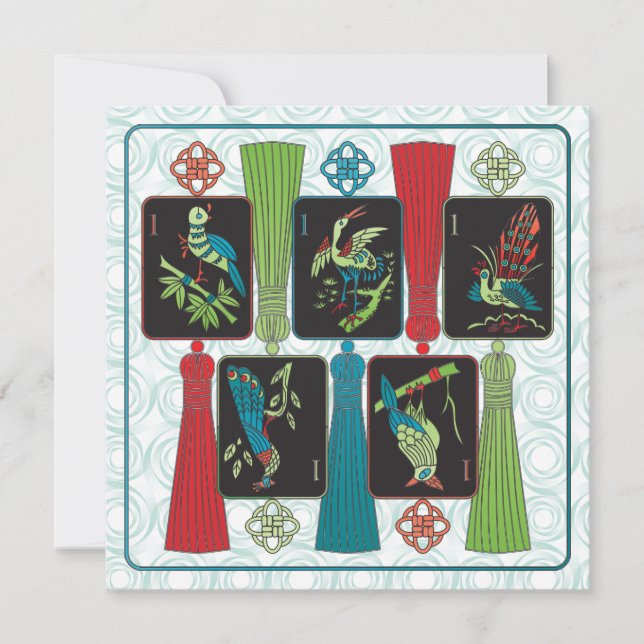 Tarjeta plana Mah Jongg Bird Tassels (Anverso)