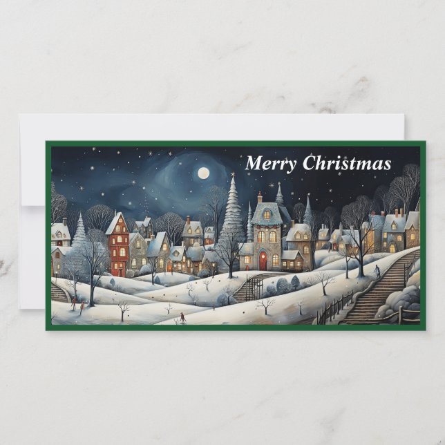 Tarjeta plana Merry Christmas Village (Anverso)
