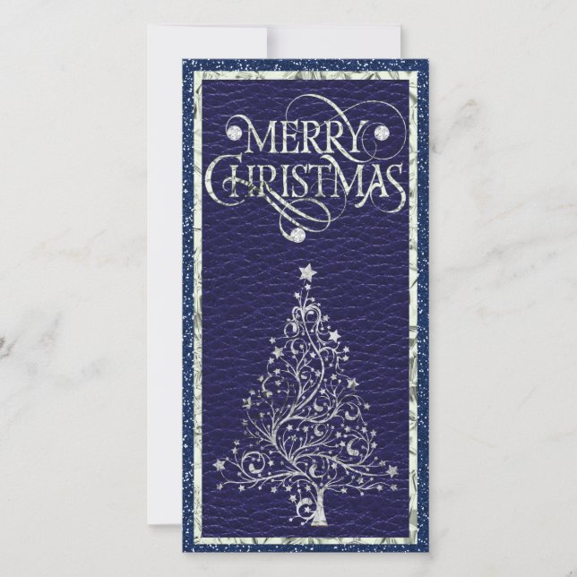 Tarjeta plana moderna de árbol de Navidad plateado (Anverso)