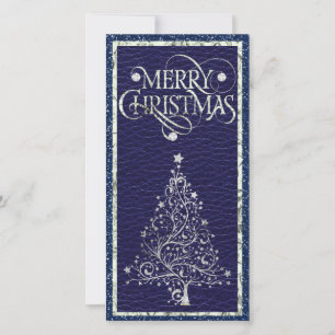 Tarjeta plana moderna de árbol de Navidad plateado