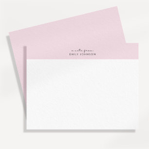 Tarjeta plana moderna rosa y blanca con nota