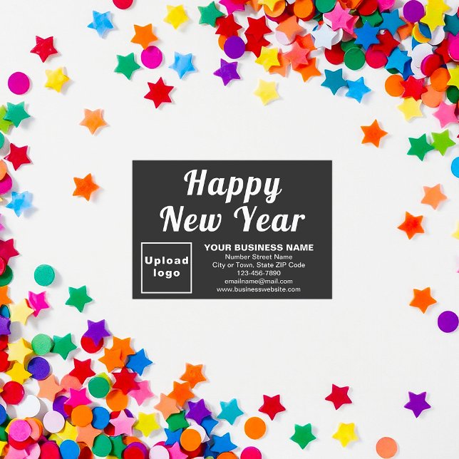 Tarjeta plana negra pequeña para Año Nuevo empresa (Business brand with New Year greeting on small black flat card)