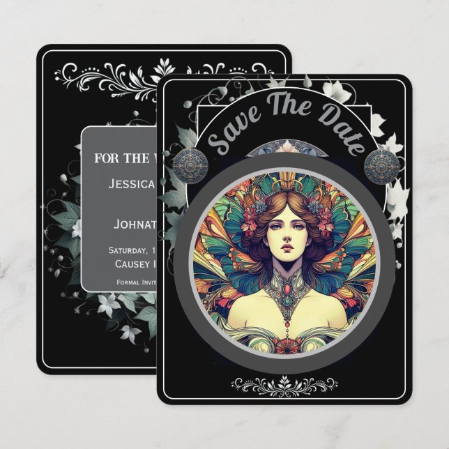 Tarjeta plana oscura para guardar la fecha (Anverso / Reverso)