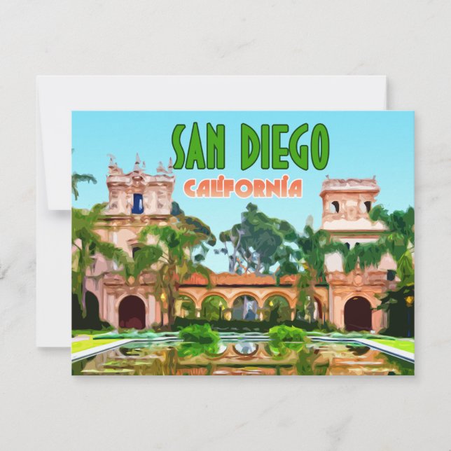 Tarjeta plana panorámica San Diego Balboa Park Cal (Anverso)