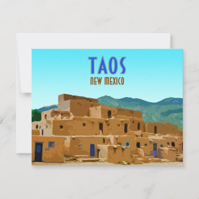 Tarjeta plana panorámica Taos Pueblos Nuevo México (Anverso)